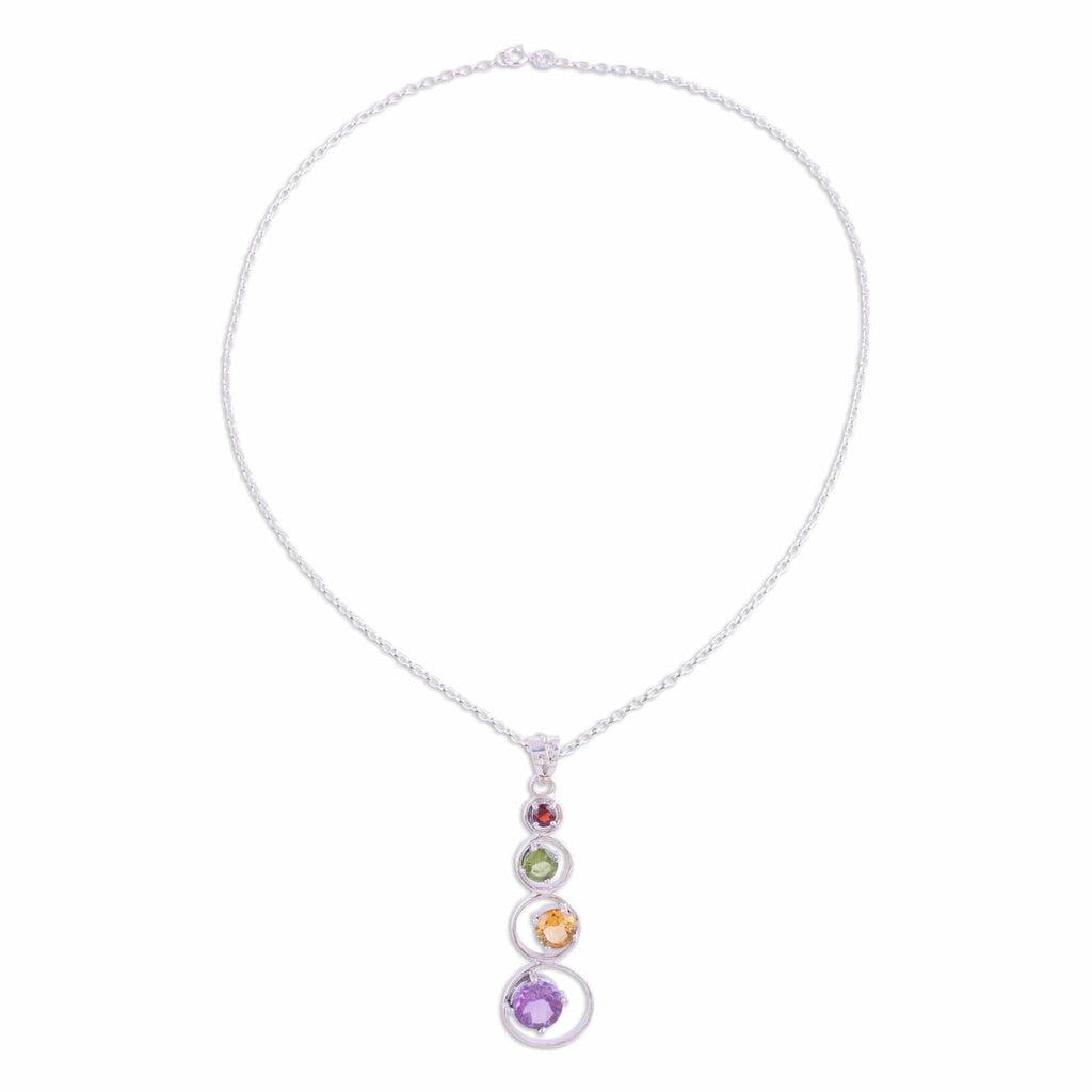 Handmade Multi-Gemstone Pendant Necklace - Rainbow Palette