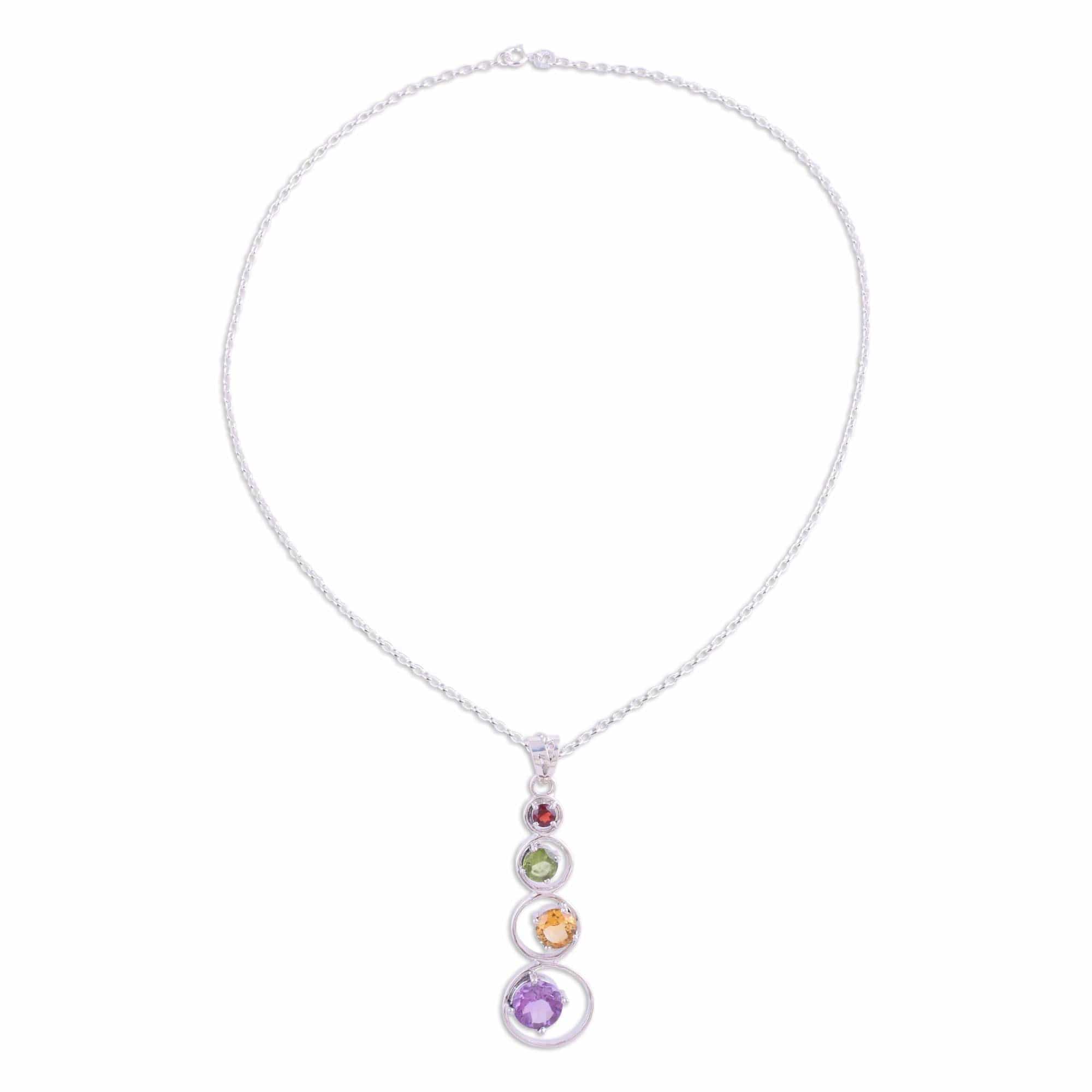 Handmade Multi-Gemstone Pendant Necklace - Rainbow Palette