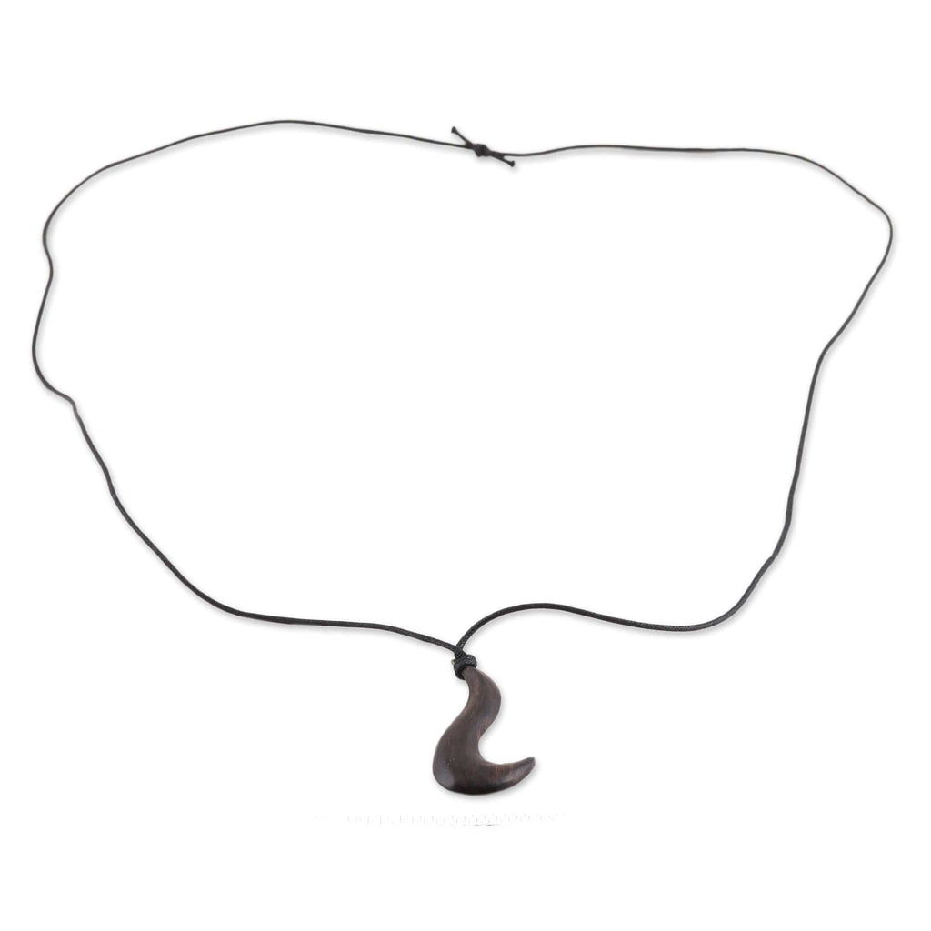 Hand Carved Ebony Wood Hook Pendant Necklace - Hook