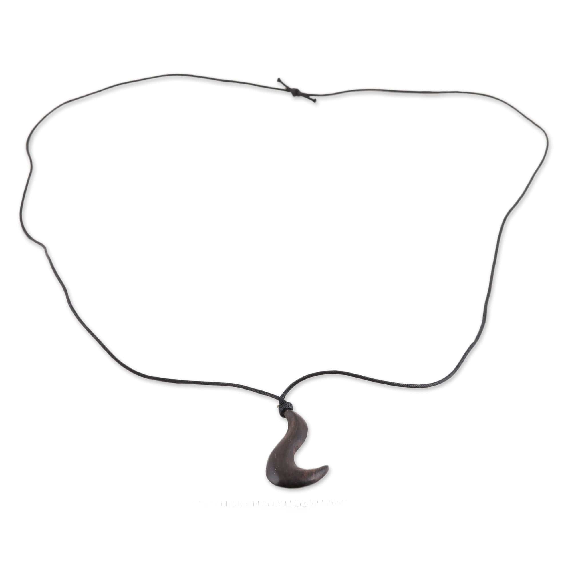 Hand Carved Ebony Wood Hook Pendant Necklace - Hook