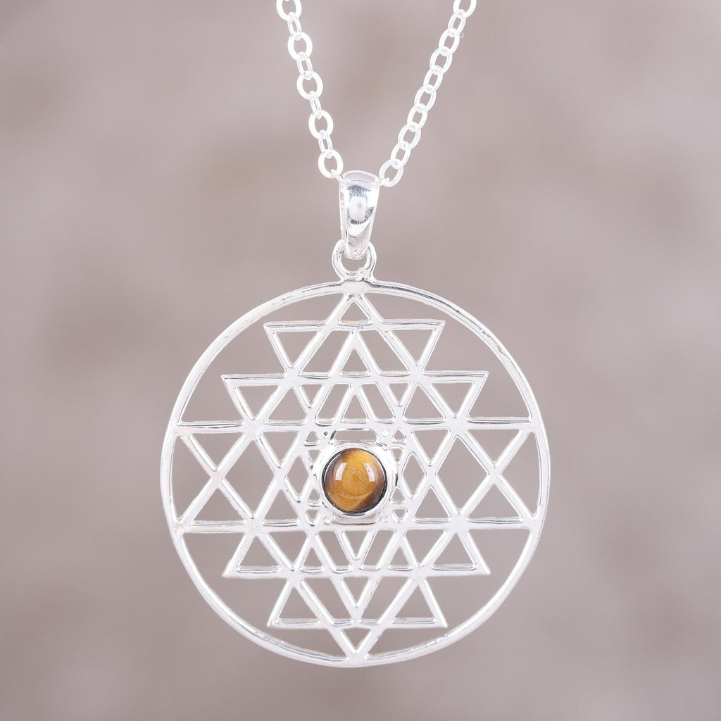 Yoga Inspired Sterling Silver Tiger's Eye Pendant Necklace - Centered Energy