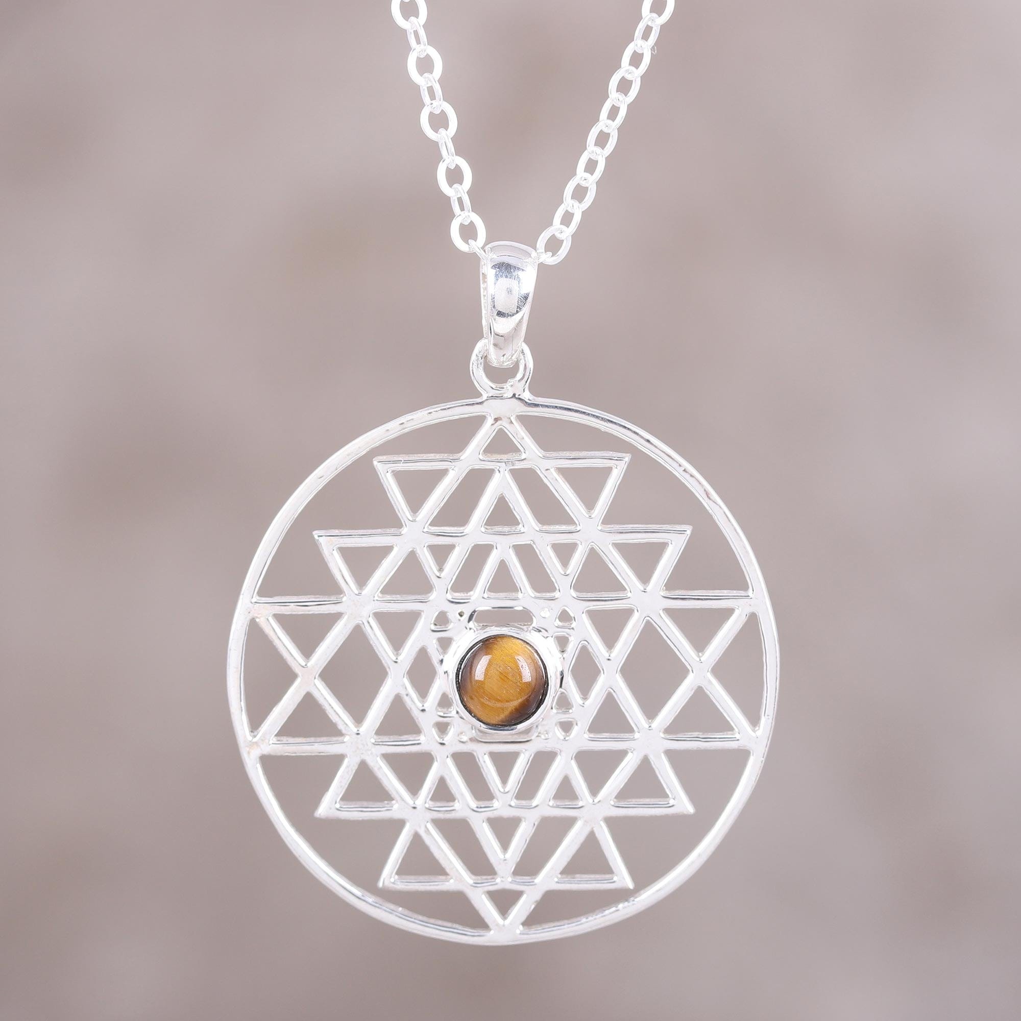 Yoga Inspired Sterling Silver Tiger's Eye Pendant Necklace - Centered Energy