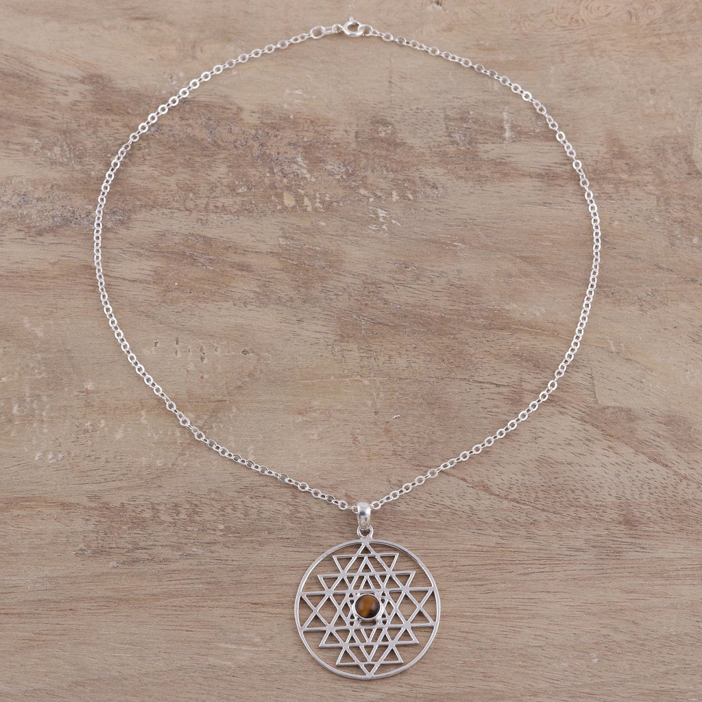 Yoga Inspired Sterling Silver Tiger's Eye Pendant Necklace - Centered Energy