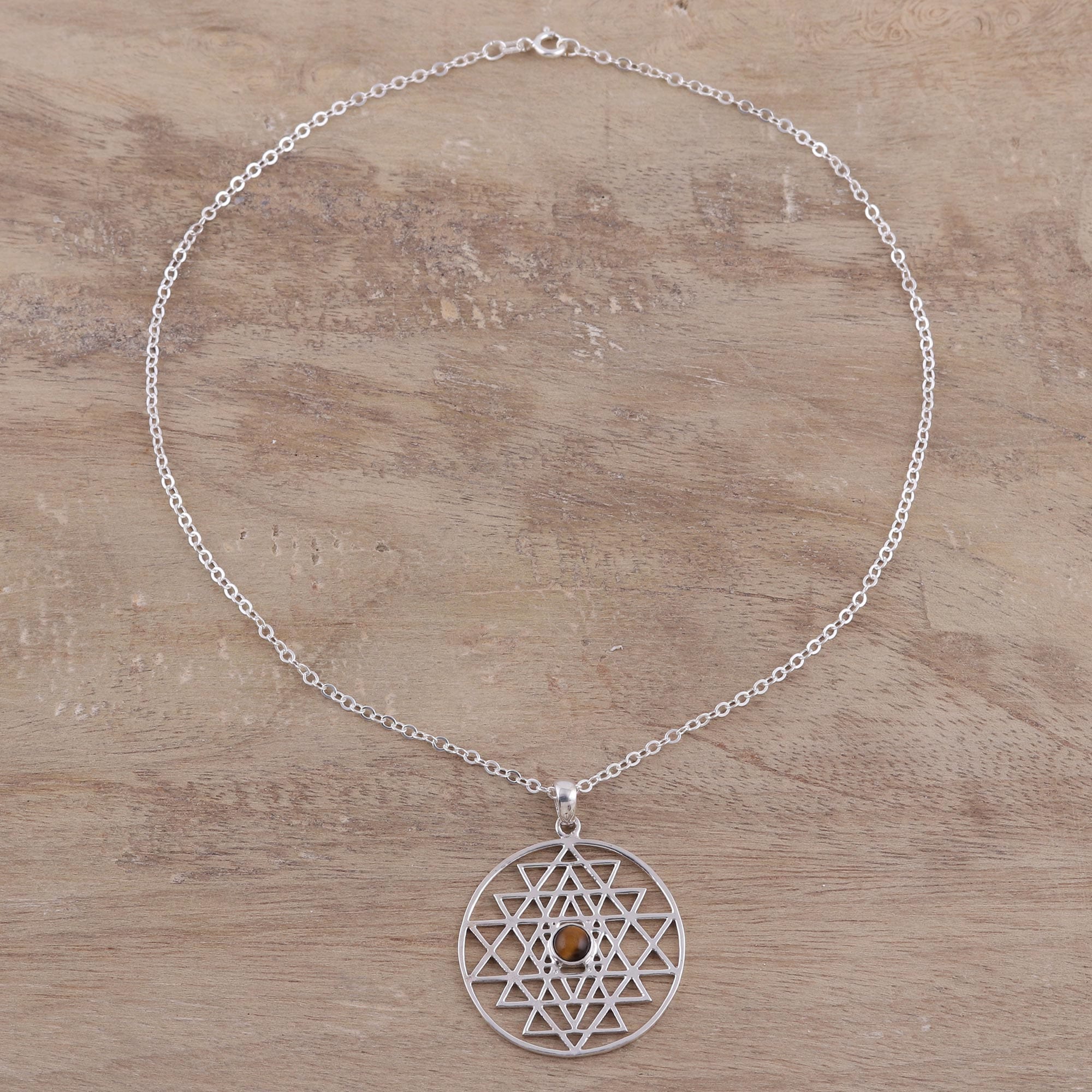 Yoga Inspired Sterling Silver Tiger's Eye Pendant Necklace - Centered Energy