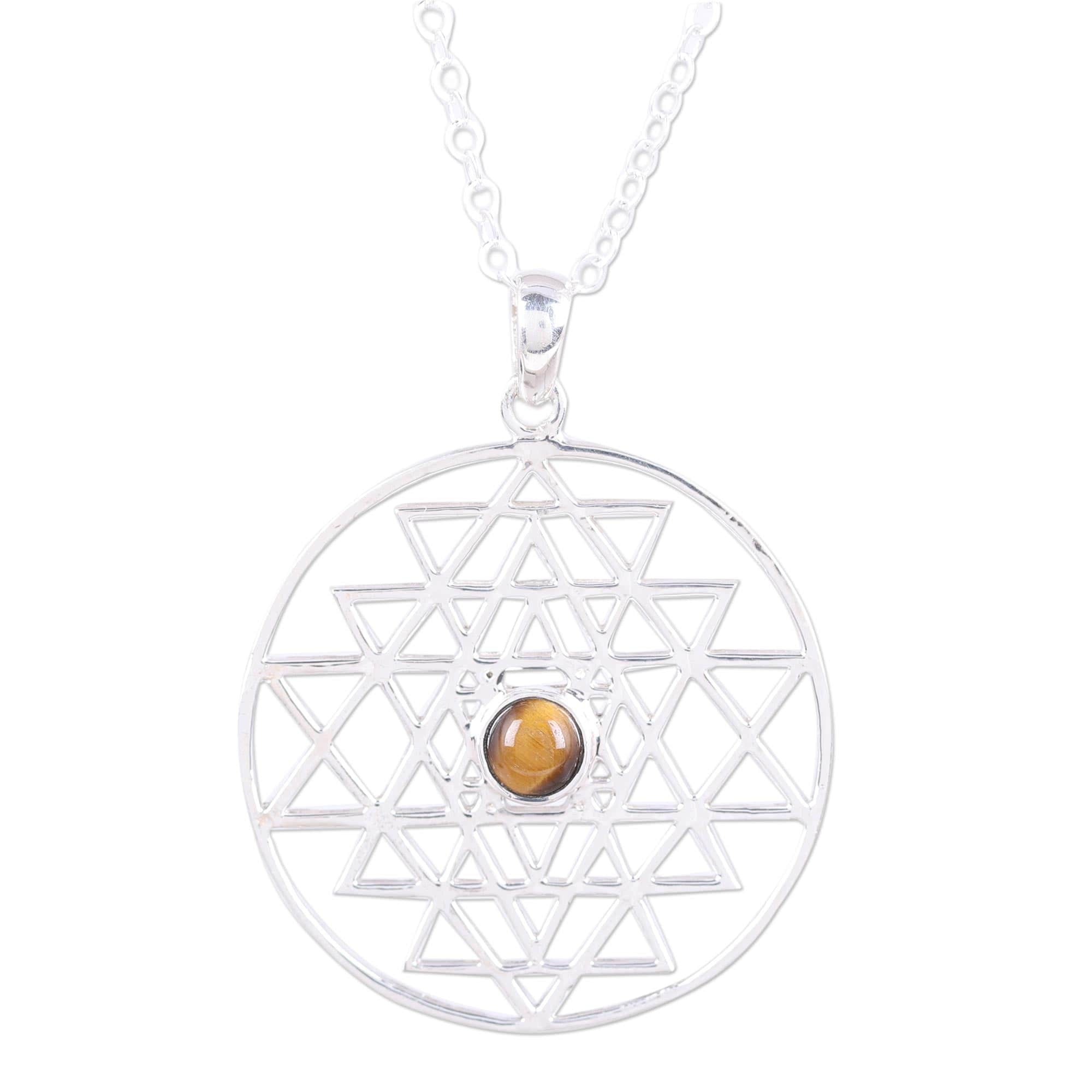 Yoga Inspired Sterling Silver Tiger's Eye Pendant Necklace - Centered Energy