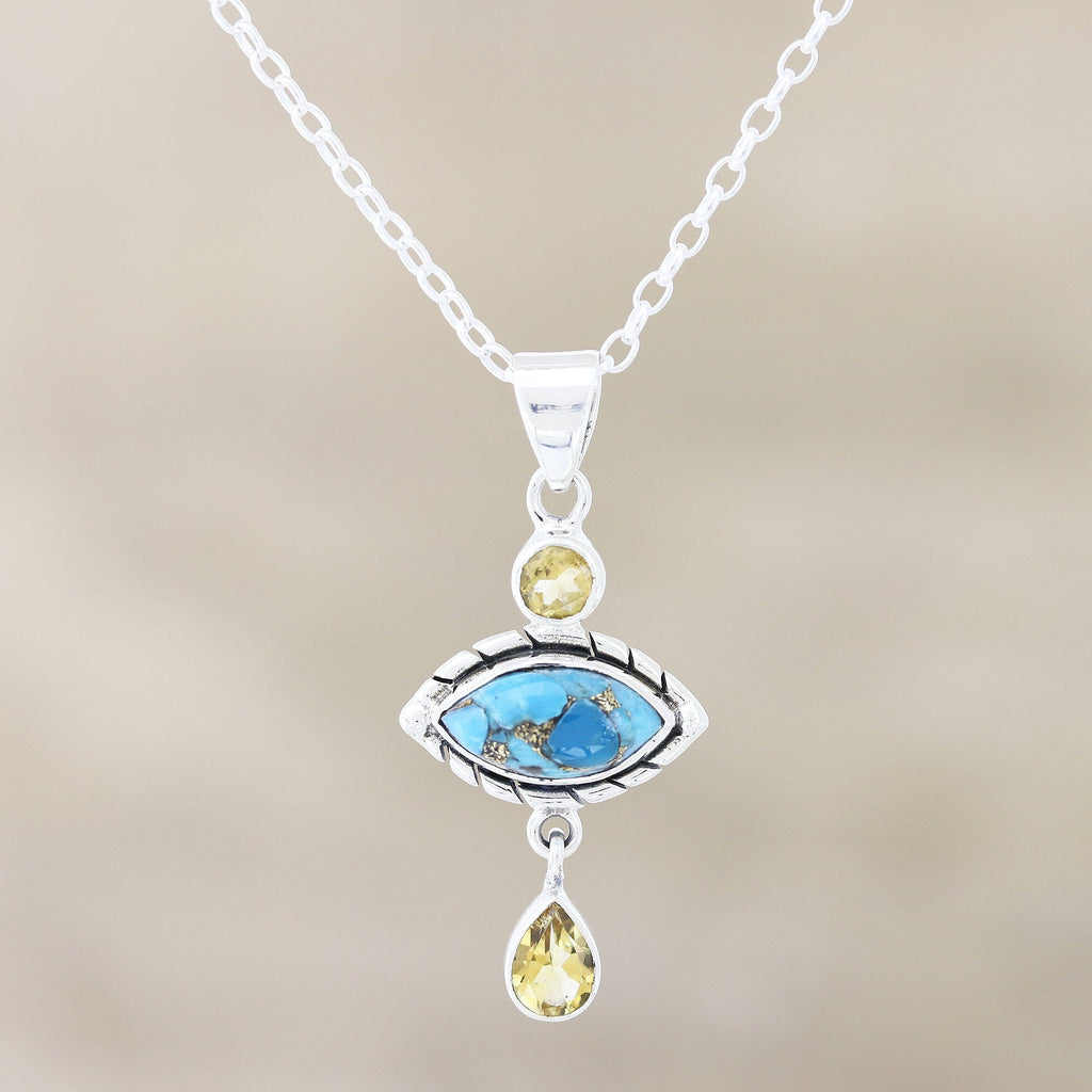 Composite Turquoise and Citrine Pendant Necklace - Sky and Sun