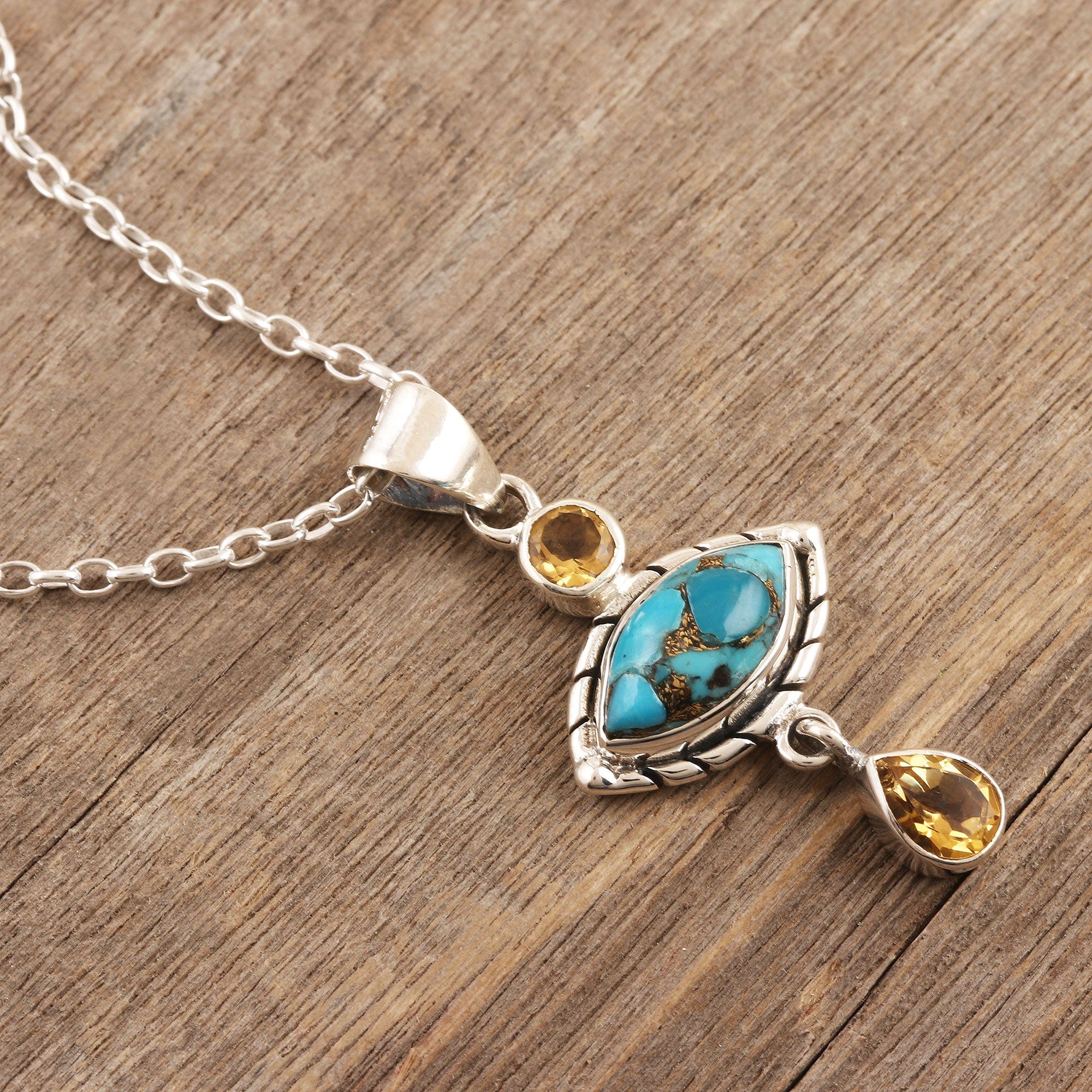 Composite Turquoise and Citrine Pendant Necklace - Sky and Sun