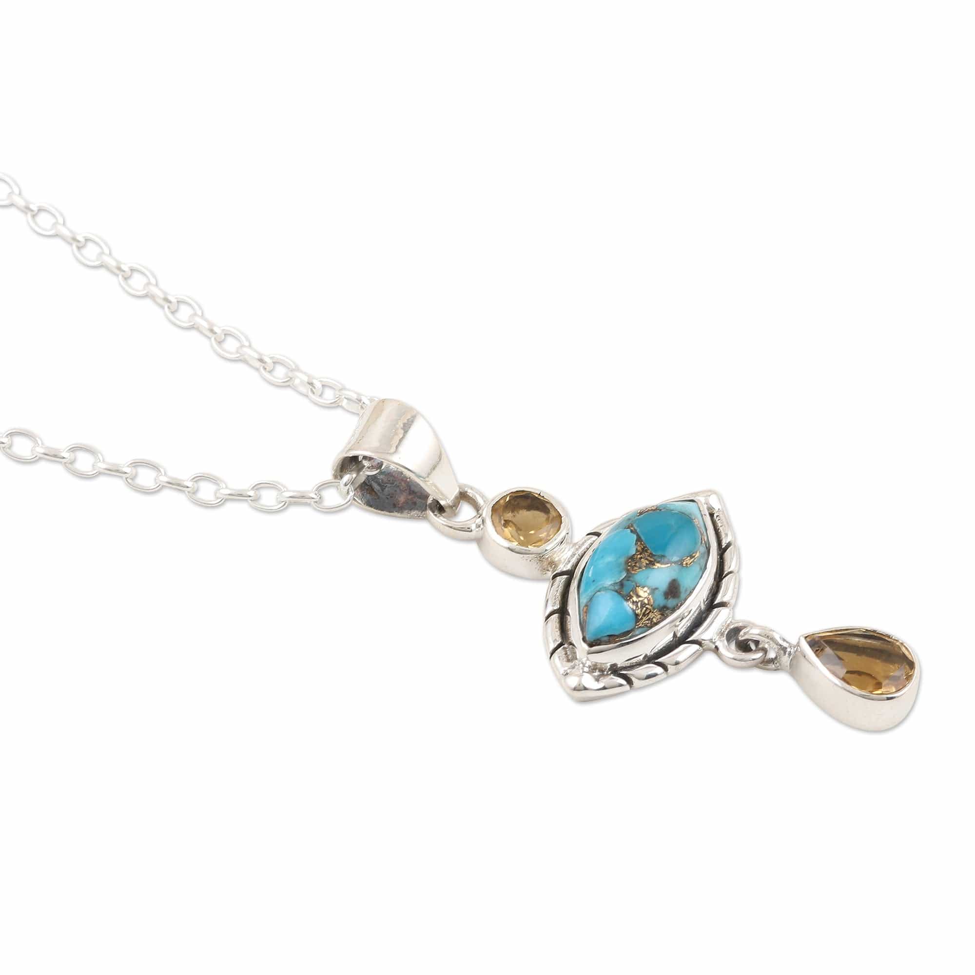 Composite Turquoise and Citrine Pendant Necklace - Sky and Sun