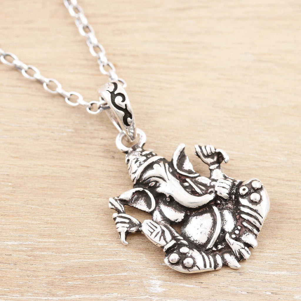 Sterling Silver Ganesha Pendant Necklace - Sitting Ganesha