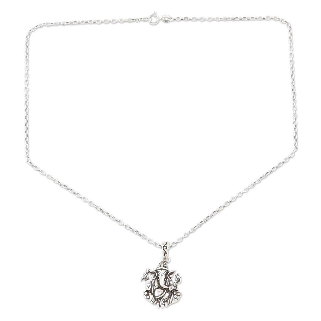 Sterling Silver Ganesha Pendant Necklace - Sitting Ganesha