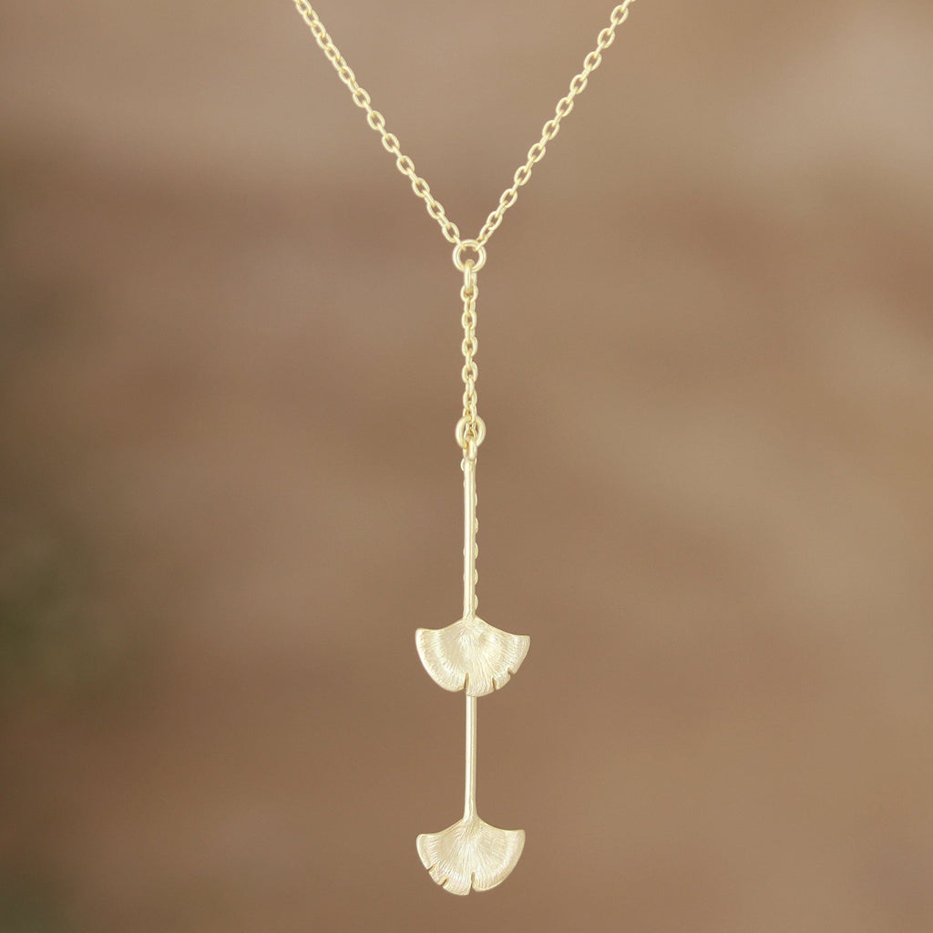 Y-Necklace with Leaf Motif Pendants - Delicate Ginkgo