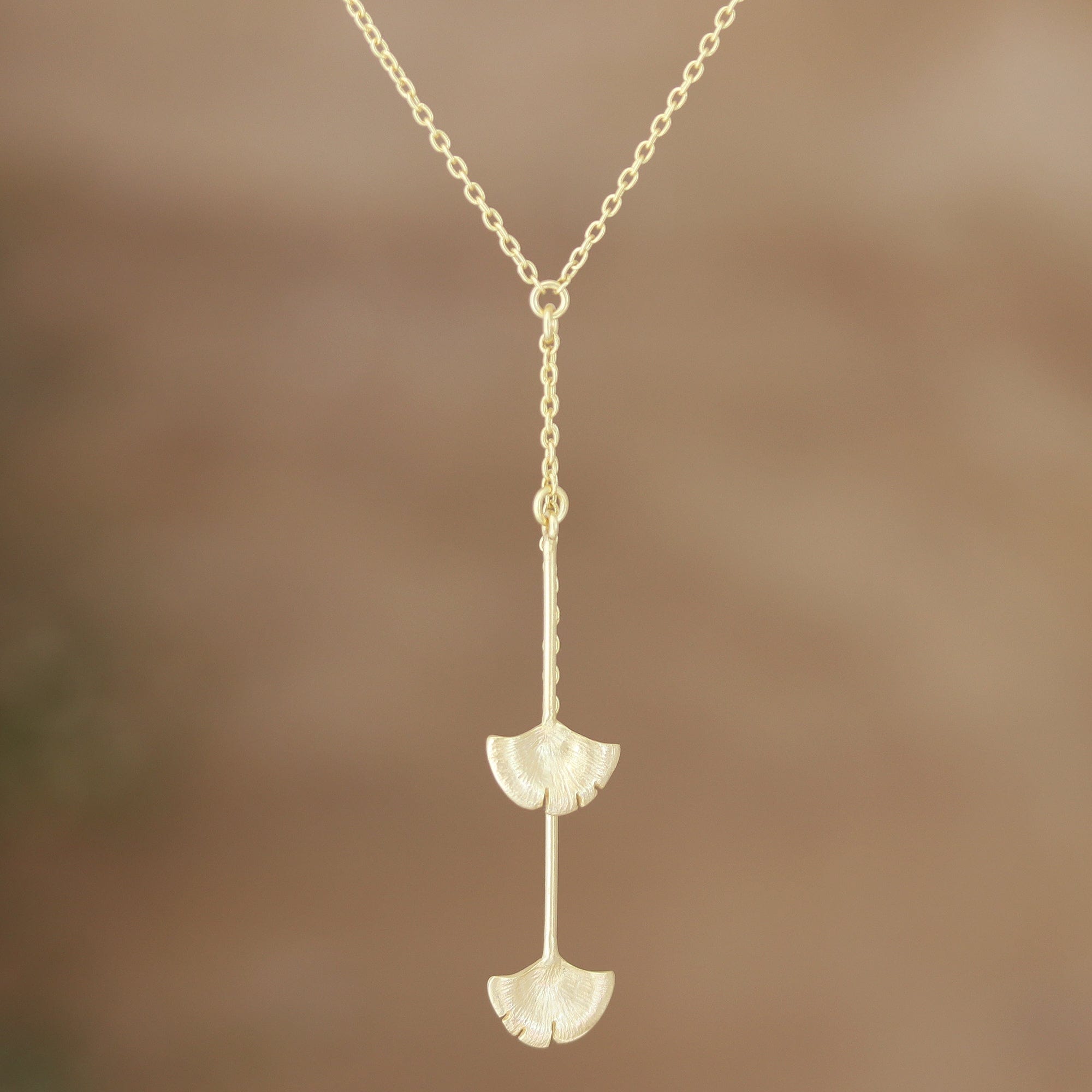 Y-Necklace with Leaf Motif Pendants - Delicate Ginkgo