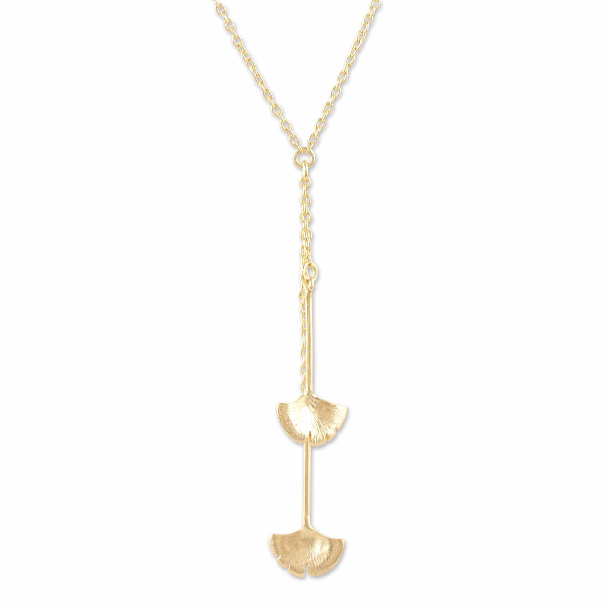 Y-Necklace with Leaf Motif Pendants - Delicate Ginkgo