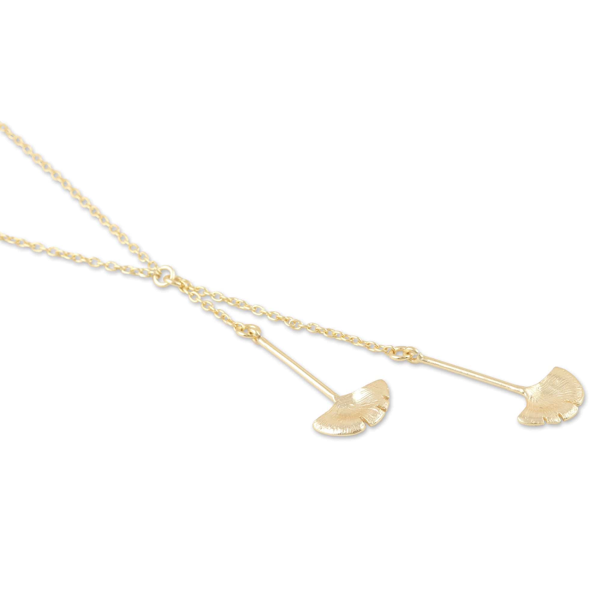 Y-Necklace with Leaf Motif Pendants - Delicate Ginkgo