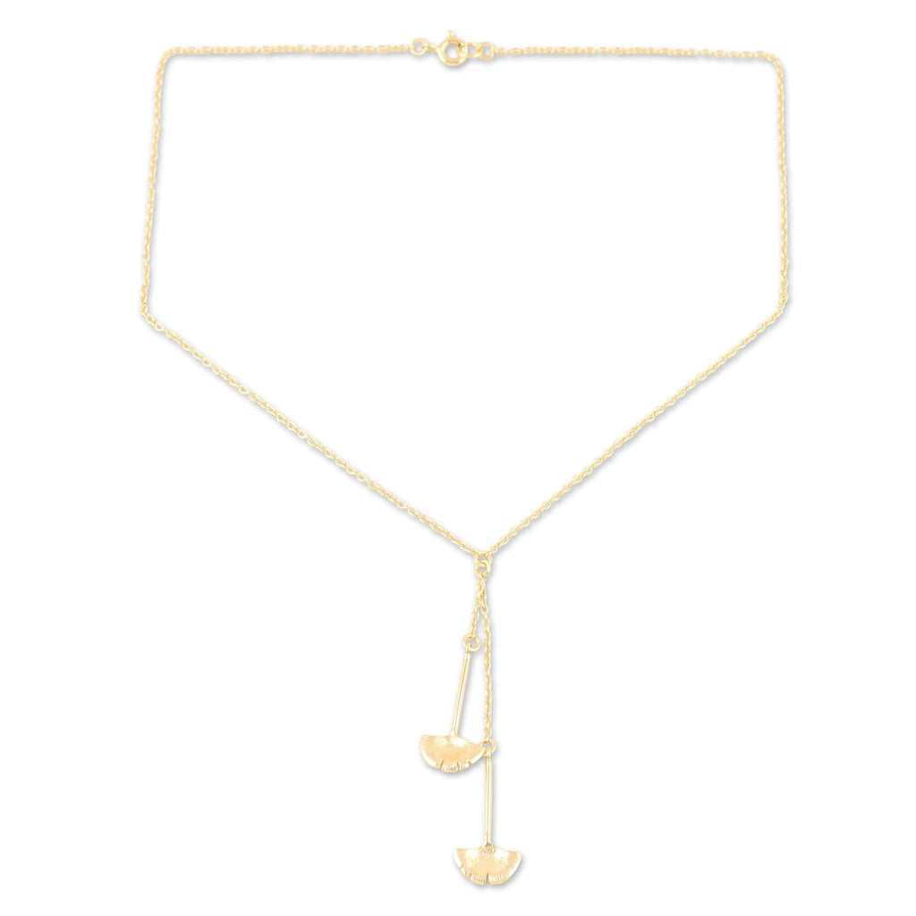 Y-Necklace with Leaf Motif Pendants - Delicate Ginkgo