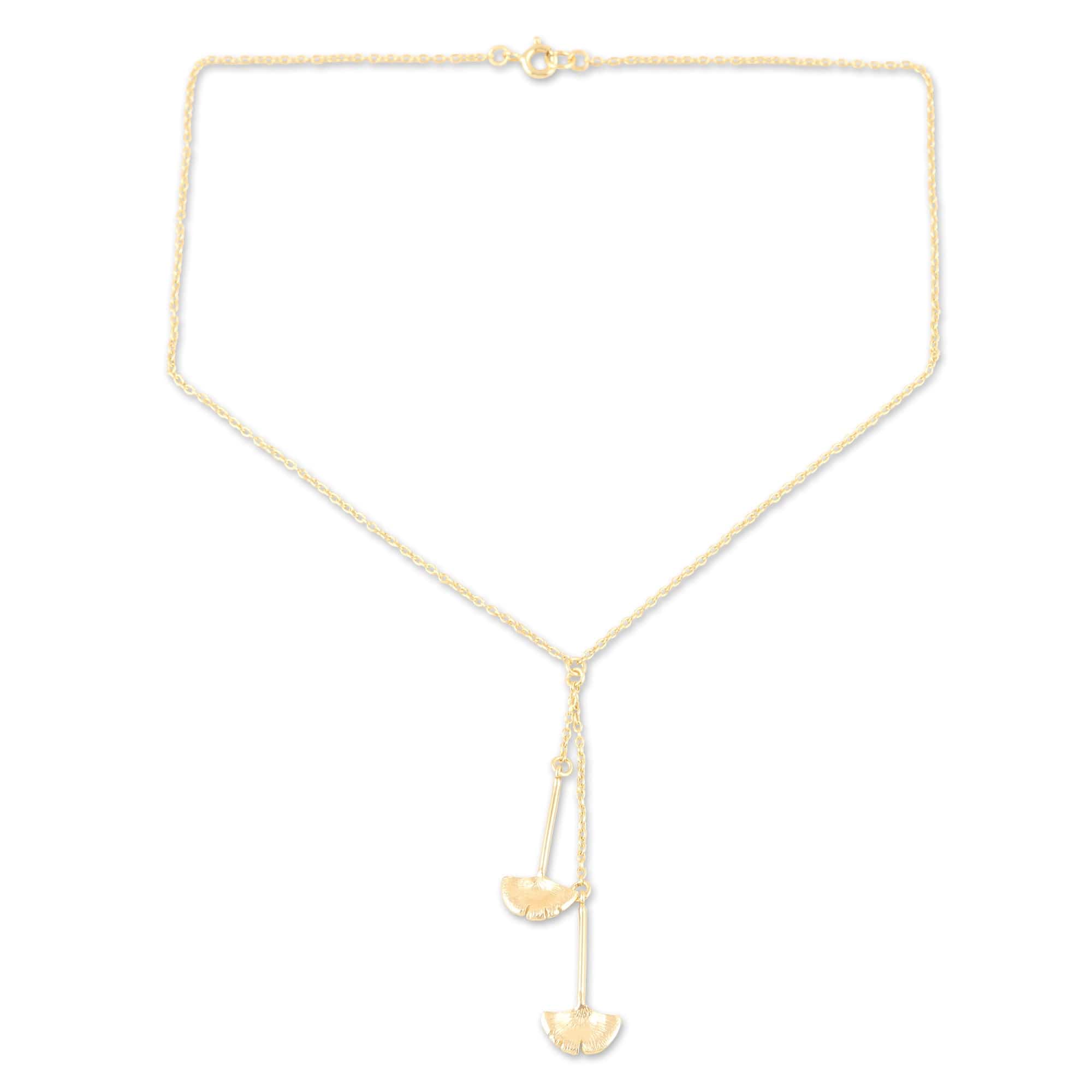 Y-Necklace with Leaf Motif Pendants - Delicate Ginkgo