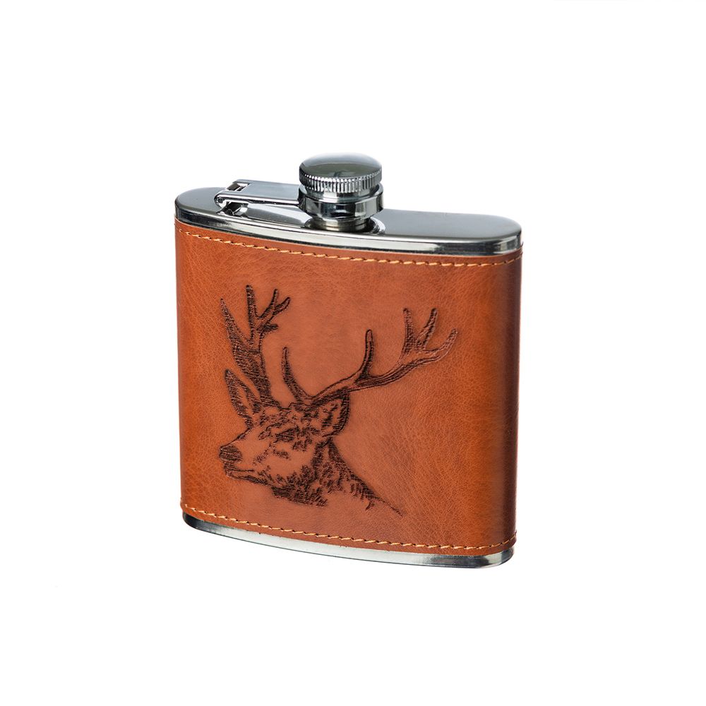 Stag Hip Flask | Leather Wrapped